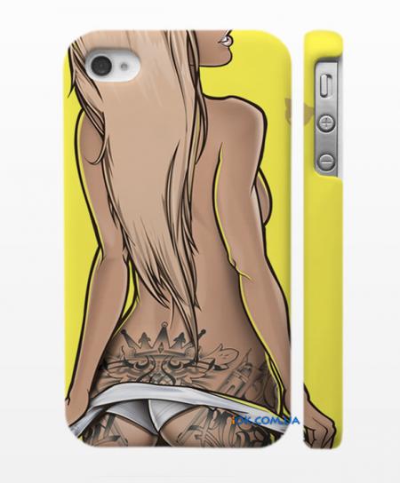 Cтильный чехол на смартфон iPhone 4, 4S блондинка с тату