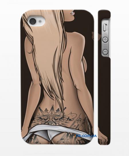Чехол на смартфон iPhone 4, 4S блондинка с тату (черный)