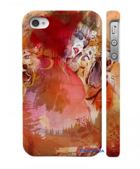 Авторский чехол на iPhone 4, 4S девушка и тигр