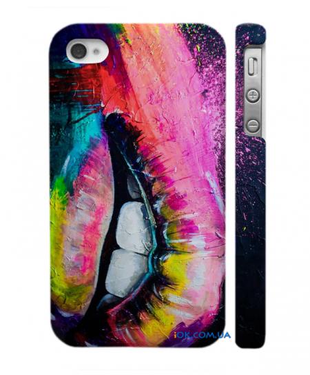 Печать на чехле для iPhone 4, 4S Губы - радуга