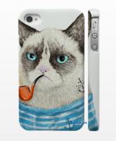 Кейс для iPhone 4, 4S с дизайнерским рисунком, Кот - моряк Кейс для iPhone 4, 4S с дизайнерским рисунком, Кот - моряк